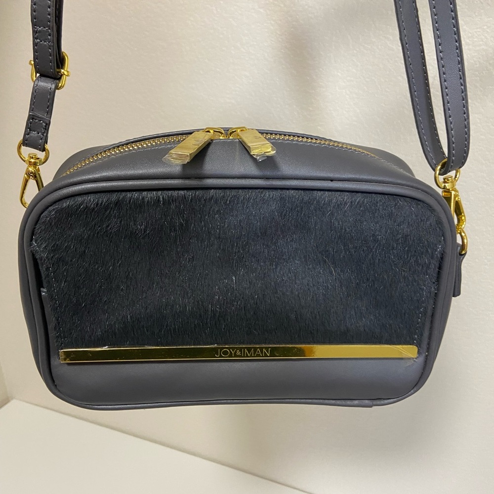 JOY & IMAN Luxe Leather & Calf Hair Crossbody Purse. New